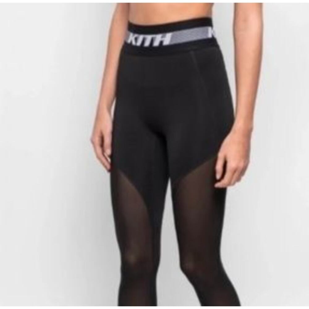 Kith Sport Mesh Cool Black Logo Band Athleisure Workout Leggings Size S - Picture 2 of 7